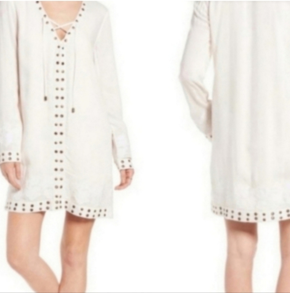 Tularosa Serendipity Grommet Lace Up Mini Dress Cream Boho Small nwt Revolve